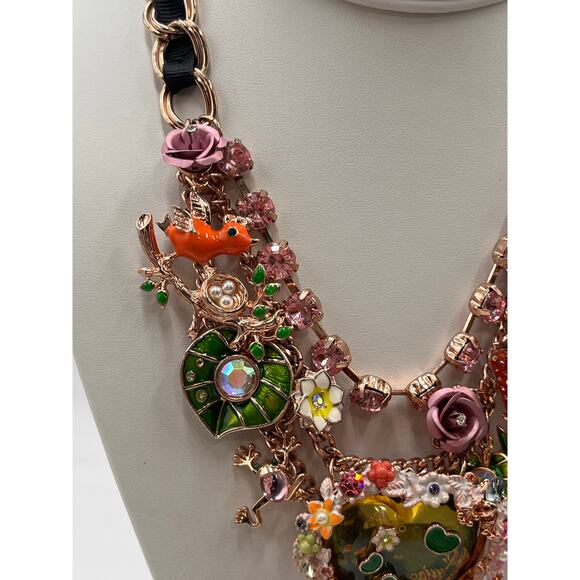 Betsey Johnson Vintage Walk In The Park Koi Pond Heart Cloud Frog Lily Necklace - Picture 2 of 12